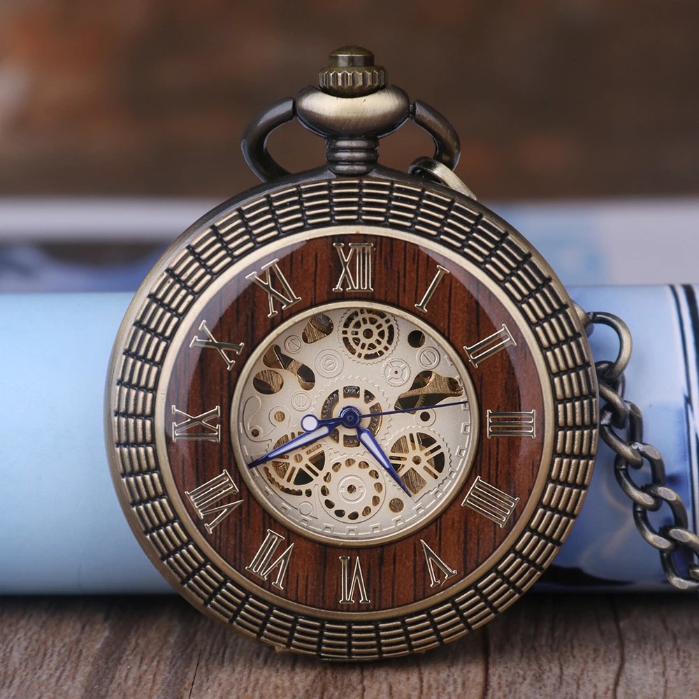 6pcs/lot Unique Roman Number Hand-Winding Watch creative carving flower Mechanical Pocket Watch Chains Pendant Gifts