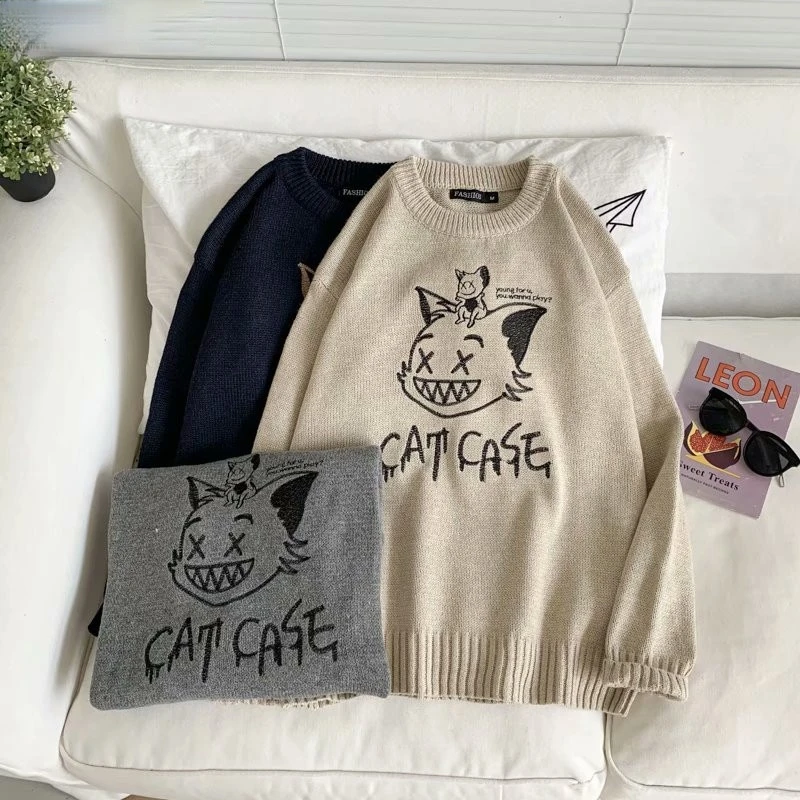 

2020 Autumn Men Sweaters Fashion Hip Hop Streetwear Funny Cat Men Sweaters Casual Men Clothing Pullover Loose Sweater