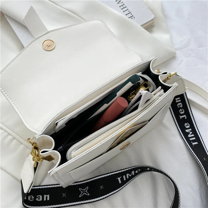 

Solid Color PU Leather Crossbody Bags For Women 2021 Small Ladies Handbag Wide Strap Shoulder Messenger Bag Chain Sling Bag