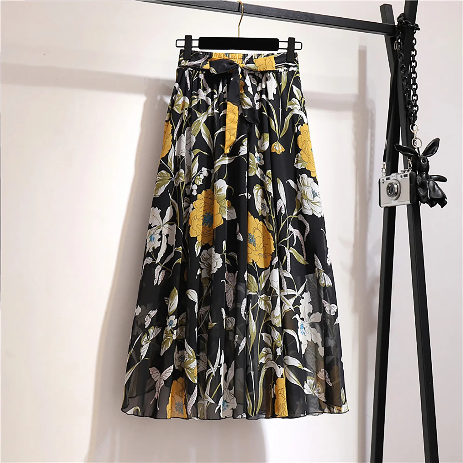 

Summer Women Bohemian Chiffon Skirt Vintage Mid-length High Waist Floral Beach Dress All-match Flowers Skirts L*