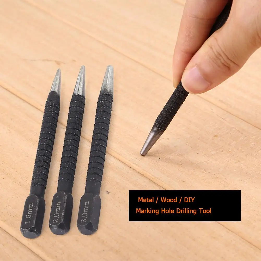 

3pcs/set Non-Slip Center Punch Set DIY Marking Tool Mark Alloy Steel Metal Wood For Punching 10cm Long Drilling Tool