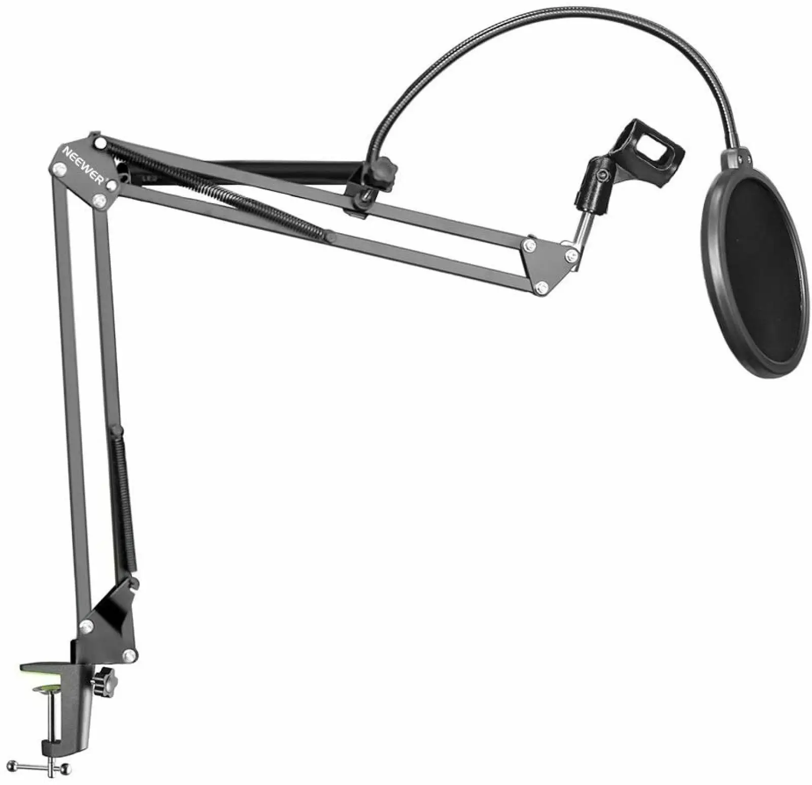 

Black Microphone Suspension Boom Scissor Arm Stand with Mic Clip Holder and Tabl