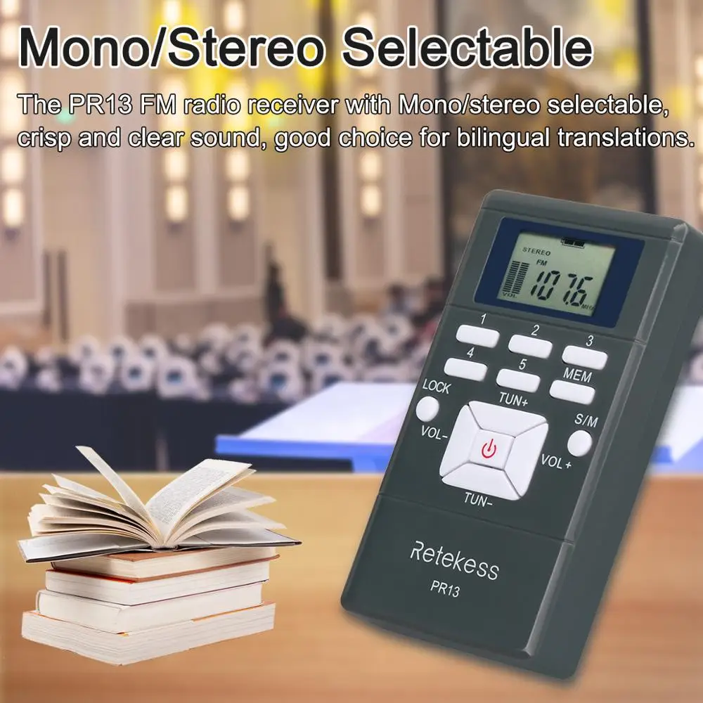 Retekess PR13 Portable Stereo FM Radio Pocket Digital Clock Receiver for Large Meeting Church Simultaneous Interpretation | Электроника