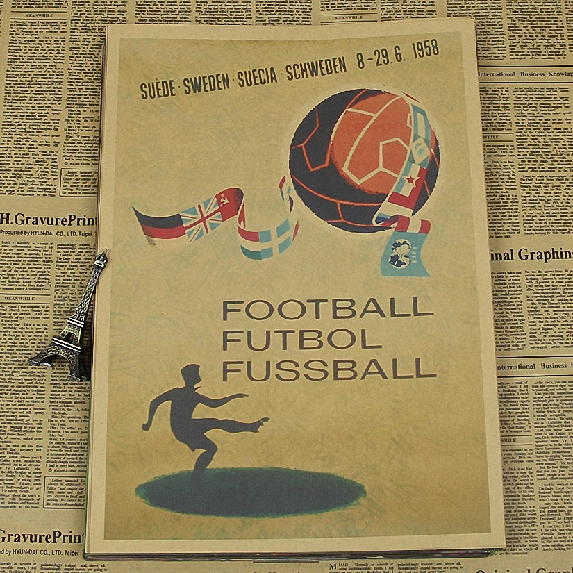 Винтажный футбольный постер с надписью &quot1958 Sweden World Cup&quot украшение дома