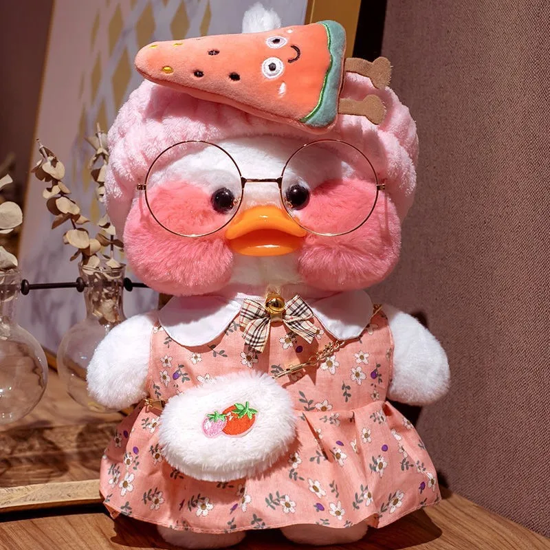 Розовая плюшевая игрушка LaLafanfan Kawaii Cafe Mimi желтая утка, 30 см, милая мягкая кукла, мягкие куклы-животные, милые плюшевые игрушки, тряпичная кукл...