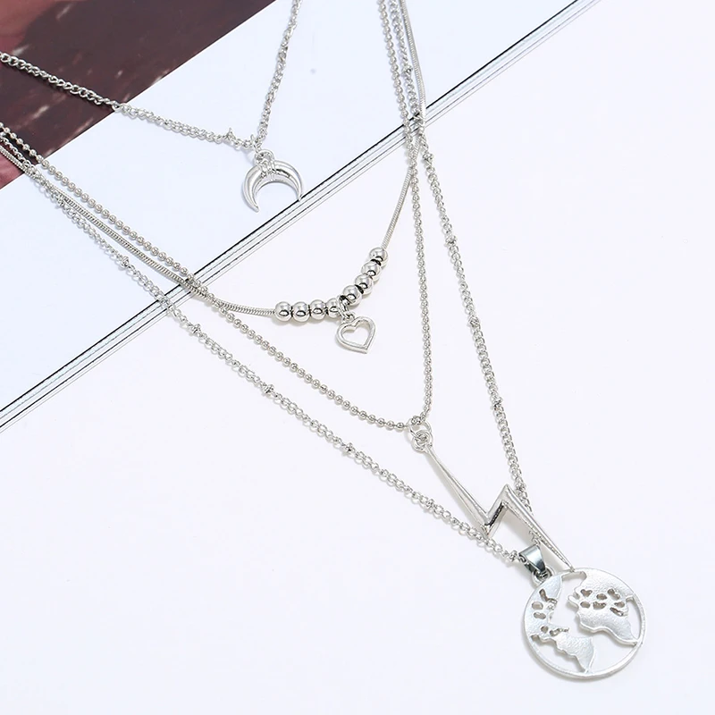 Ожерелья женские в богемном стиле 4 шт./компл. цепочка серебряного цвета с Луной