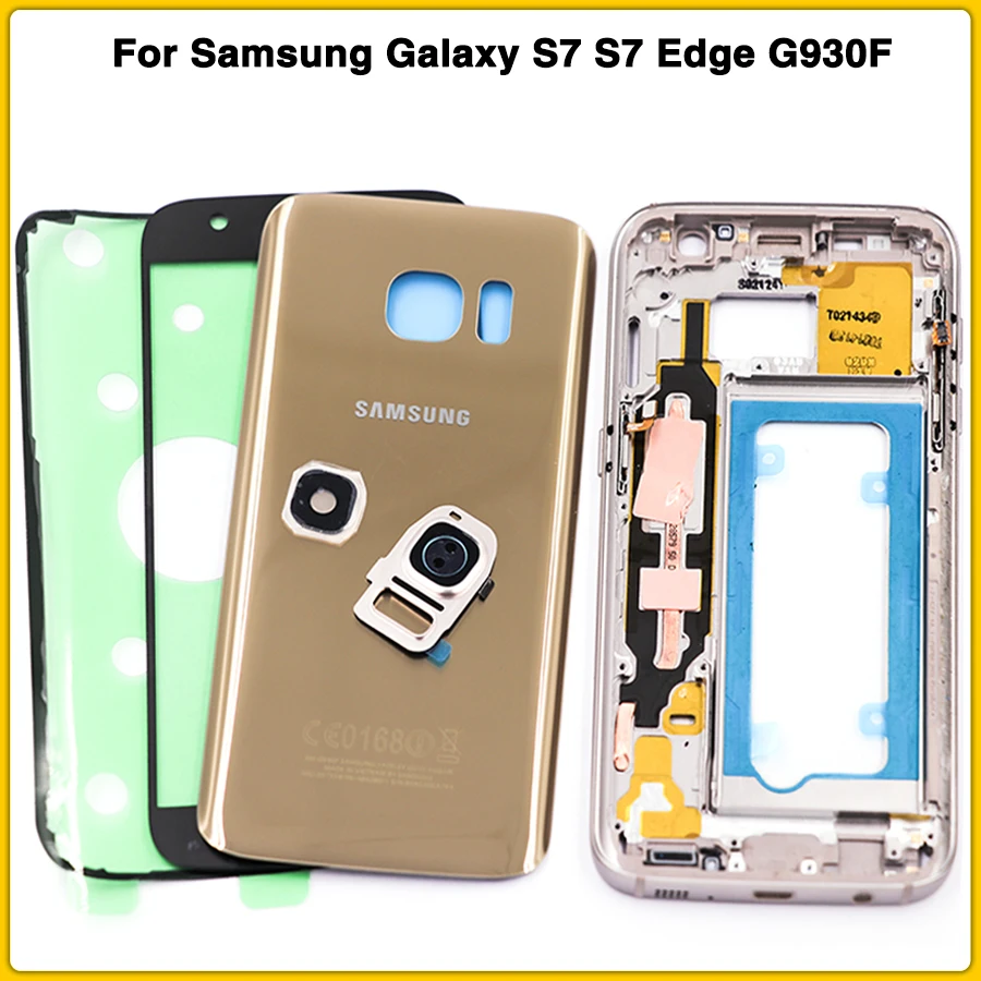 S7 полный корпус для samsung Galaxy S7 Edge G930F G935F средняя рамка Задняя крышка батареи с сенсорным стеклом наклейка на рассеиватель клей