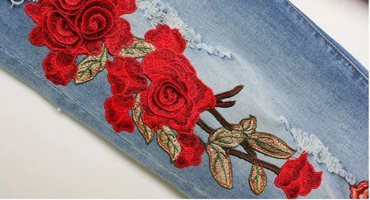 

Women's jeans flower embroidery fashion trendy jeans straight wide-leg lazy jeans Chinese style loose casual jeans