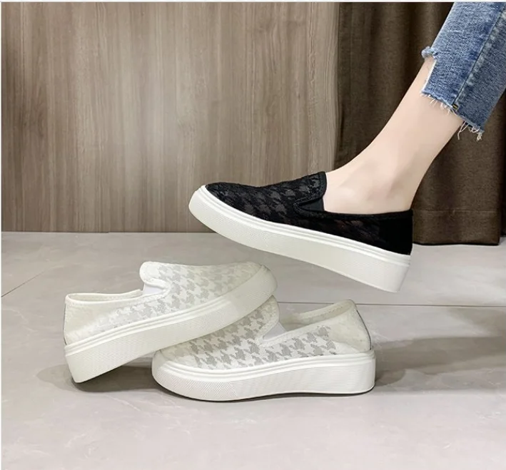 

Women Shoes Fashion Summer Casual White Shoes Cutouts Lace Canvas Hollow Breathable Platform Flat Shoes Woman Sneakers