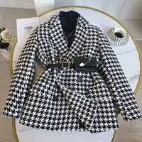 chic houndstooth blazers women winter spring suit jackets with waist bag plus size office lady double breasted blazer feminino