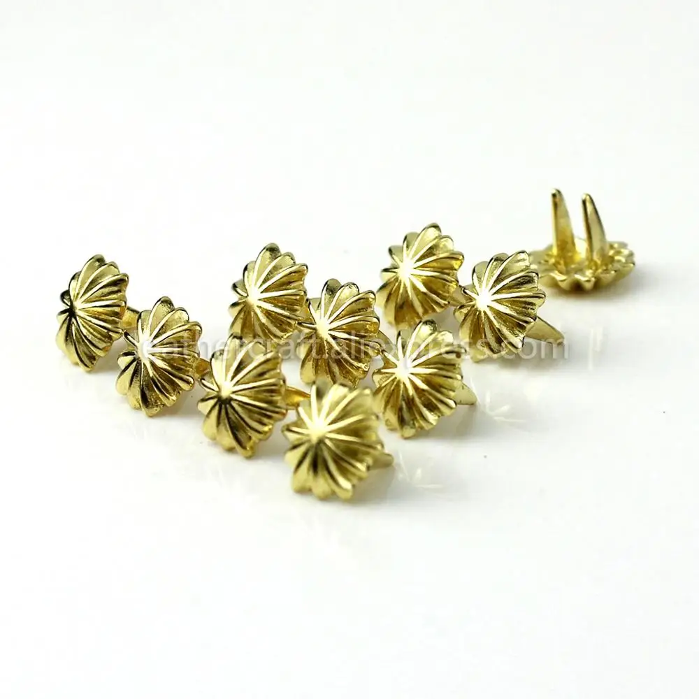 

10pcs High Quality Solid Brass Chrysanthemum Prong Conchos Staples For Leather Bracelet Belt Decor Bag Strap Snap Hook 11mm/13mm