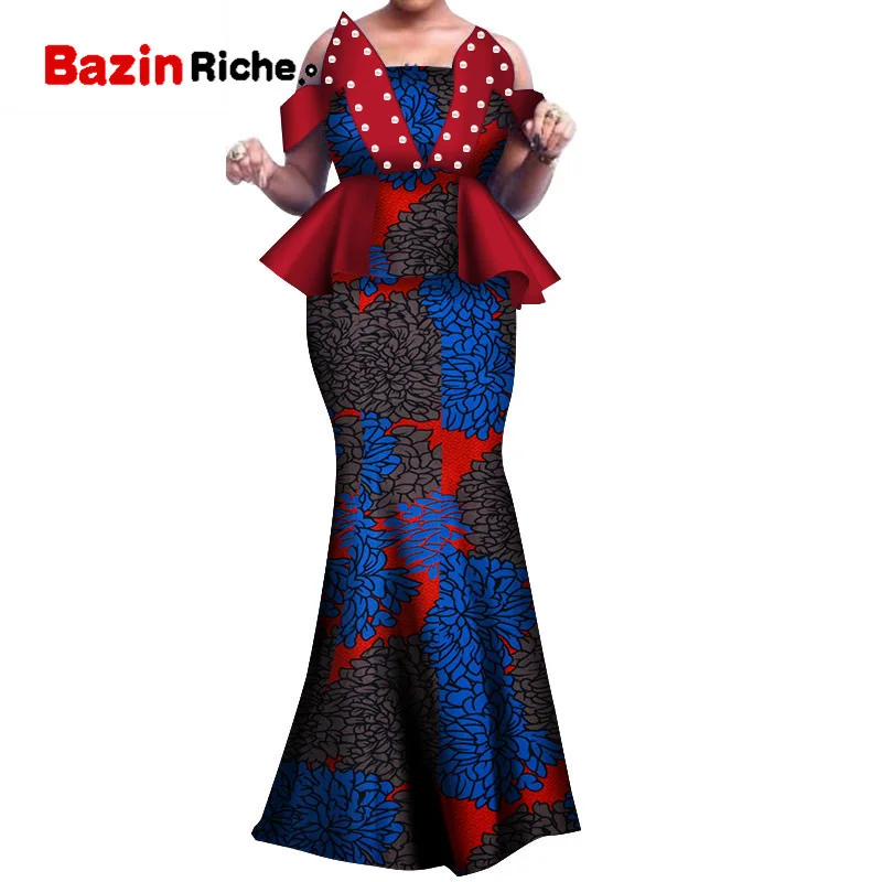 African Wax Print Two Piece Set 2021 Bazin Riche elegant African Traditional Clothing Dashiki Crop Top and Skirt Sets WY3800