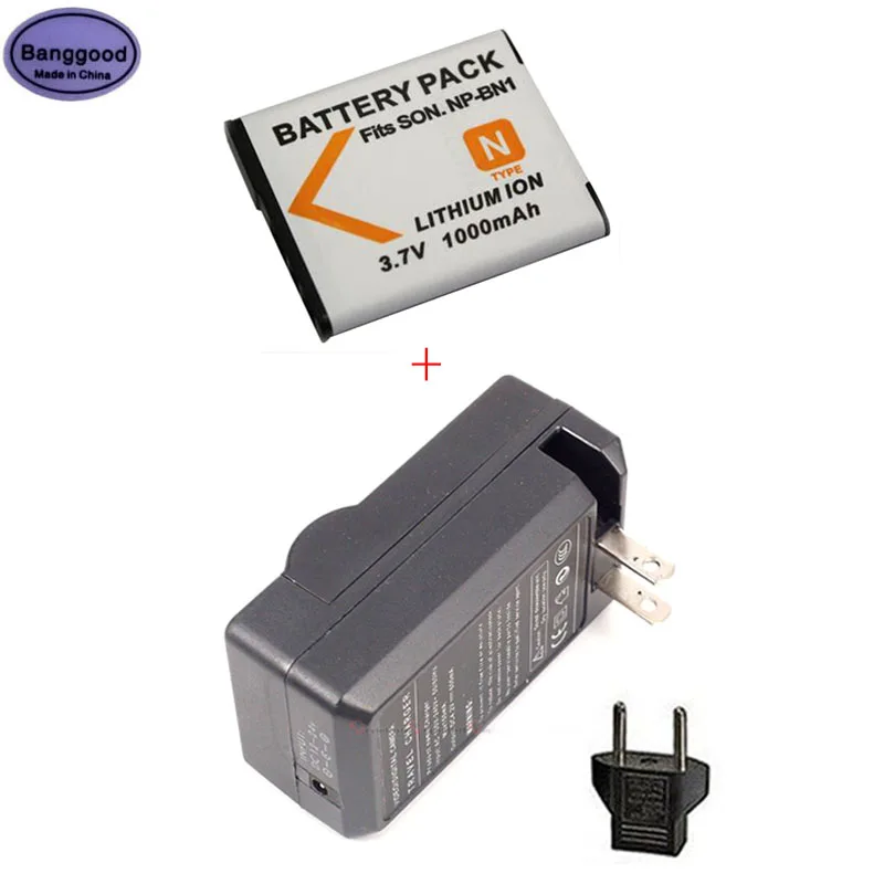 

1000mAh NP-BN1 NPBN1 Camera Battery + AC Charger for Sony Cyber-shot DSC-QX10 QX100 T99 T110 TF1 TX5 TX7 TX9 TX10 W390 W380 W350