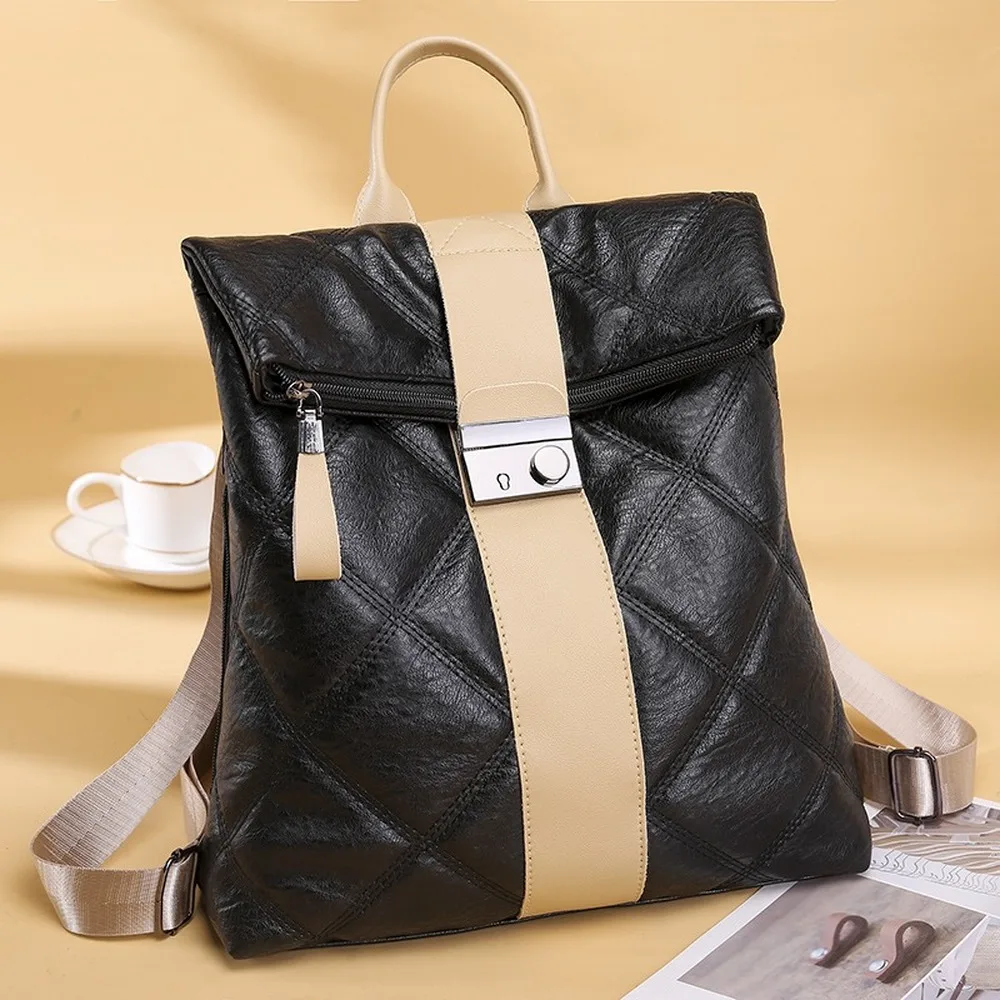

Fashion Backpack Female Anti-theft Trend Lock Zipper & Hasp Soft Handle Interior Slot Pocket Casual Japanese Korean Version