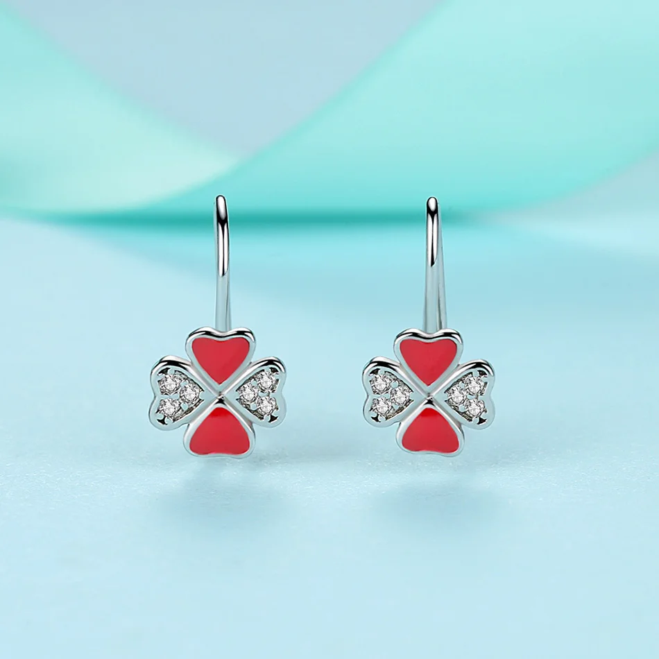 Модные серьги для девочек из стерлингового серебра 925 пробы с красной эмалью