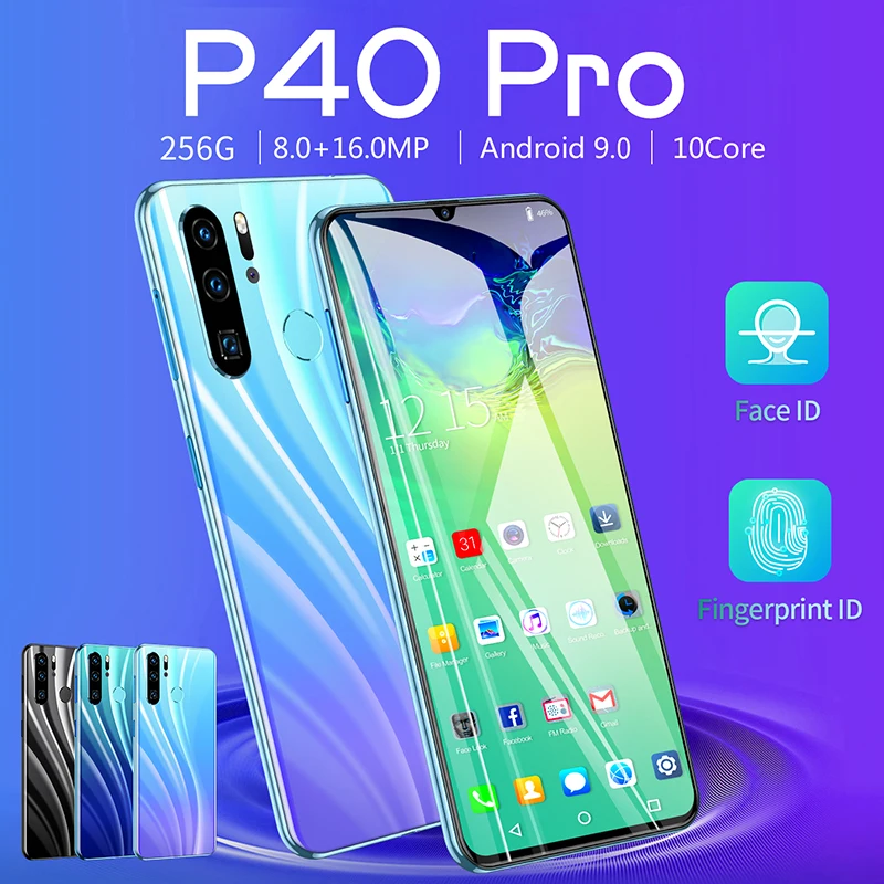 

Galxy P40PRO 6.3 Inch 128GB/256GB Smartphone Face Finger ID Cell Phone 4800mAh Snapdragon 865 10 Core Andriod 9 Smart Phone