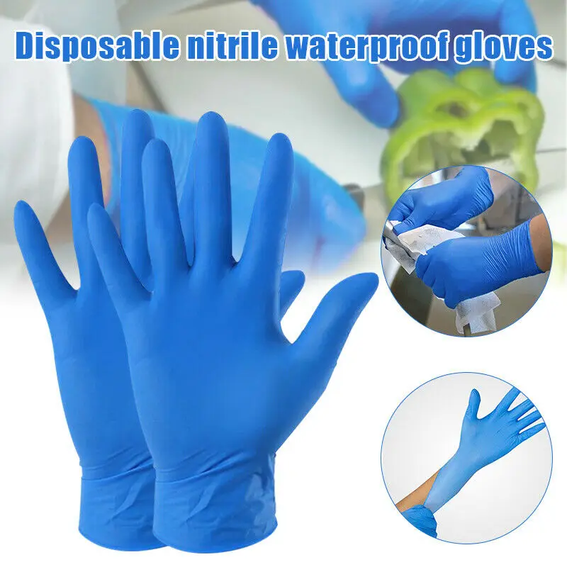 

100pcs Blue nitrile disposable gloves anti-skid acid-base laboratory nitrile latex gloves Household cleaning supplies