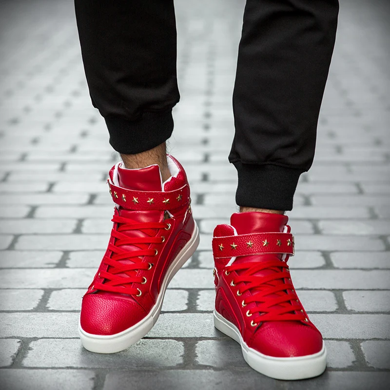 Кроссовки мужские высокие в стиле хип хоп Спортивная красная обувь для