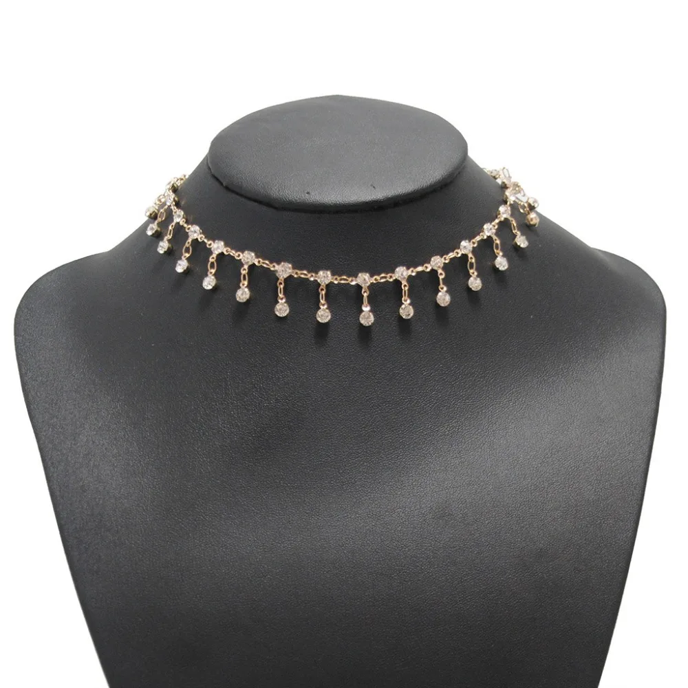 Сверкающее Золотистое Ожерелье чокер на цепочке с кристаллами для невесты