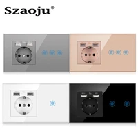 szaoju eu touch switch wall lamp switch usb socket with usb led switches 123 gang 1way smart socke crystal glass panel