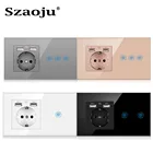 Сенсорный выключатель Szaoju для ЕС, настенный выключатель для лампы, розетка с USB, светодиодные переключатели, 123 клавиши, 1 канал, Wi-Fi, умная стеклянная панель