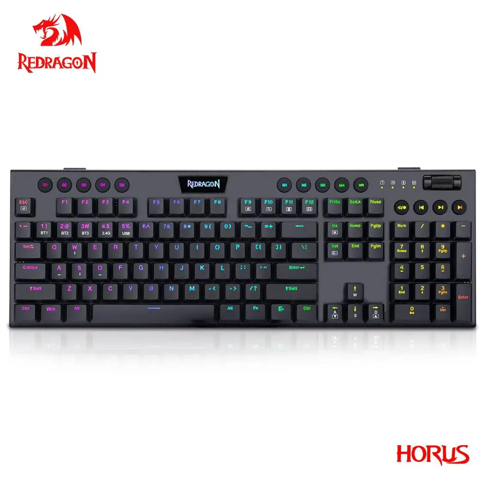 

Redragon Horus RGB Surpport Bluetooth 5.0 wireless USB 2.4G 3 mode Mechanical Gaming Keyboard 104 Keys Compute PC K618