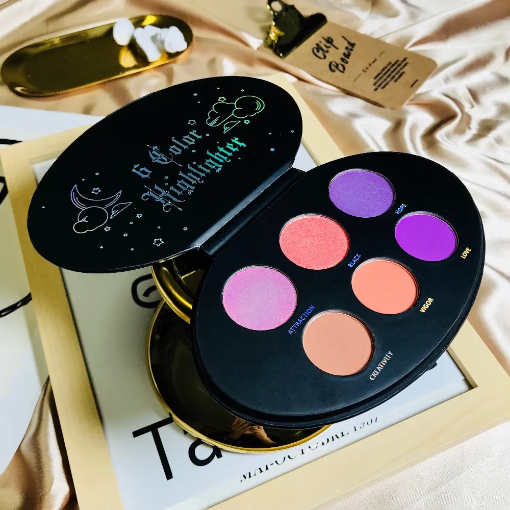 6 цветов блестящие тени для макияжа Pallete Shimmer матовые тени для век палитра блеск бриллиант highlighter пудра пигментная косметика