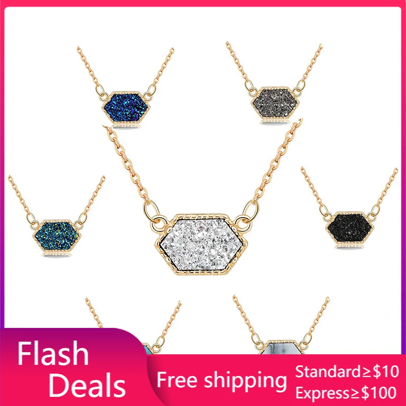 Друзовое ожерелье Drusy модное овальное из искусственного камня позолоченное