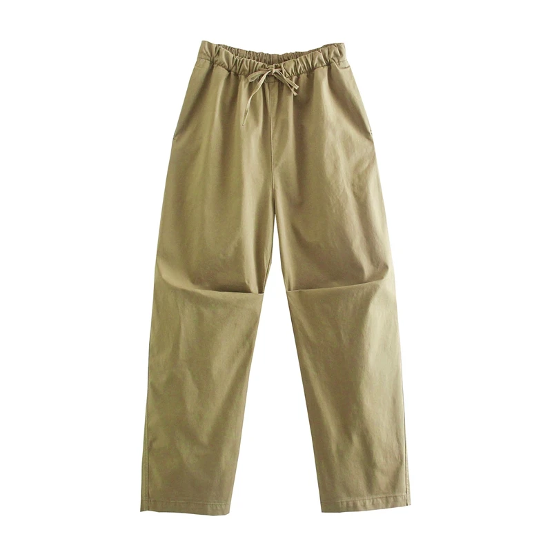 

Casual Loose Autumn Straight Pants High Waist Drawstring Solid Pleated Trousers Streetwear Pants For Women
