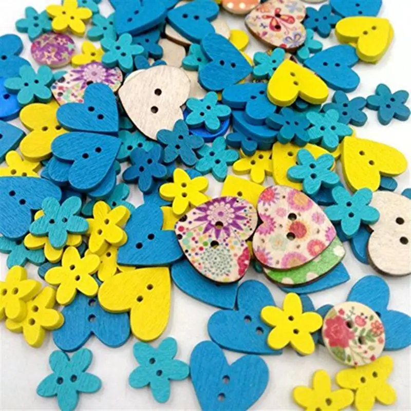 100 шт. разноцветные декоративные деревянные пуговицы для шитья кнопки