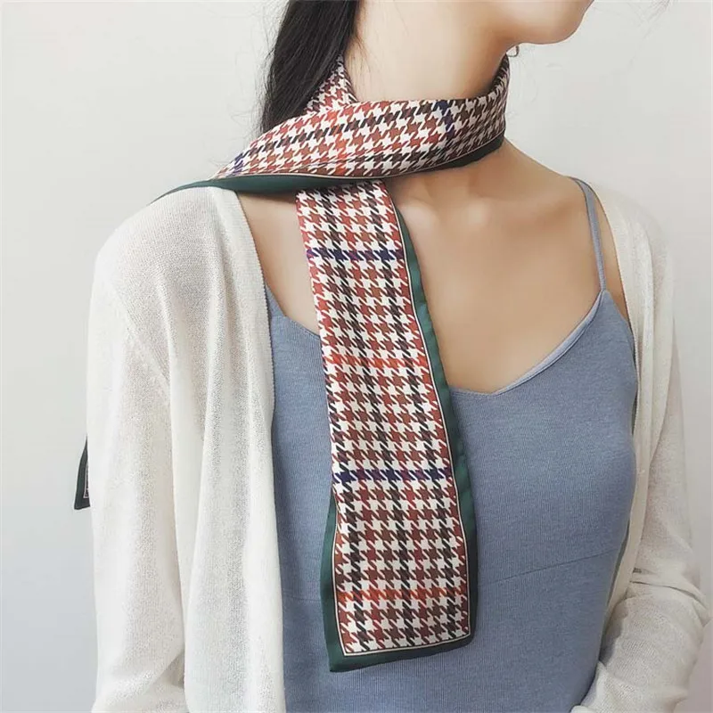 

2020 new hijab scarf women bandana silk scarf foulard femme hair scarf lovely Double sided lattice Long Versatile silk ribbon