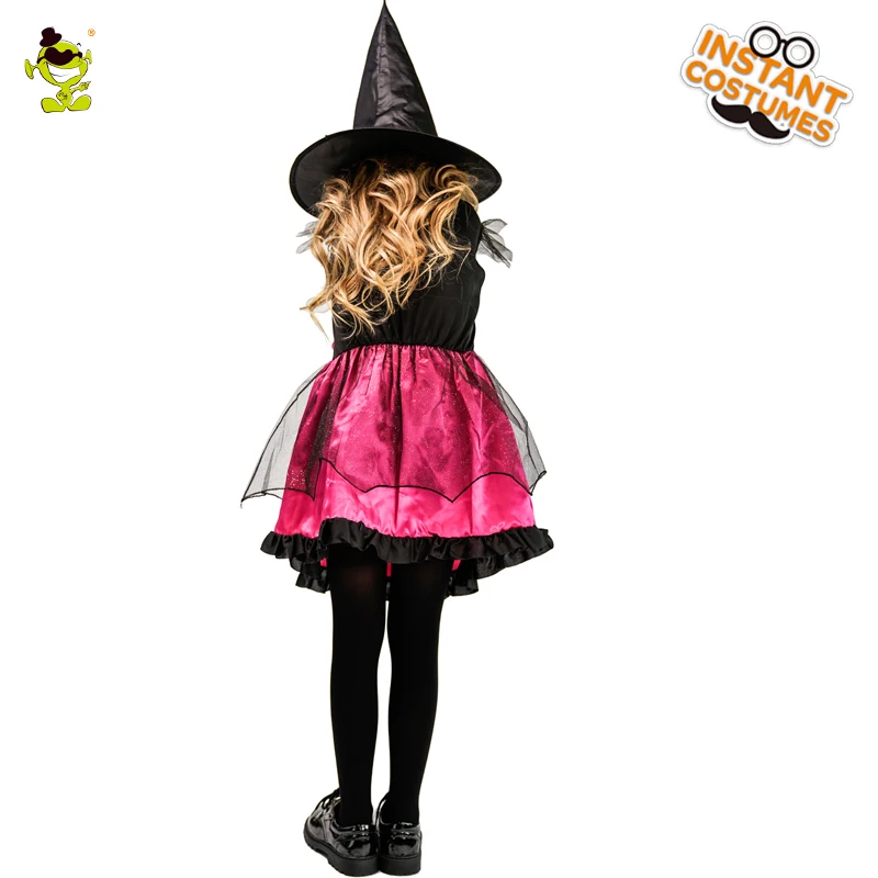 Женский костюм ведьмы для косплея Детский на Хэллоуин розовое платье вечеринки
