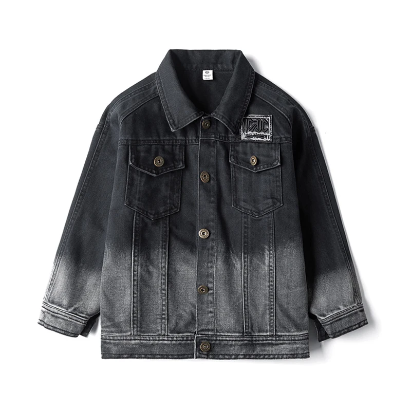 Джинсовая куртка для мальчиков теплая зимняя с бархатным флисом и градиентными