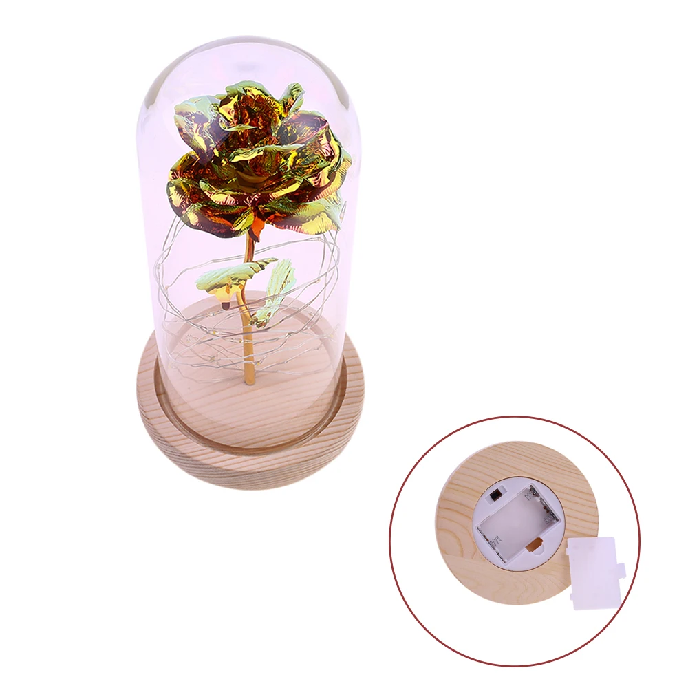 

LED Rose Lamps Flower Wedding Decor Eternal Rose Flower in Glass Dome Flower Gold Leaf Rose LED String Light Valentine's Day
