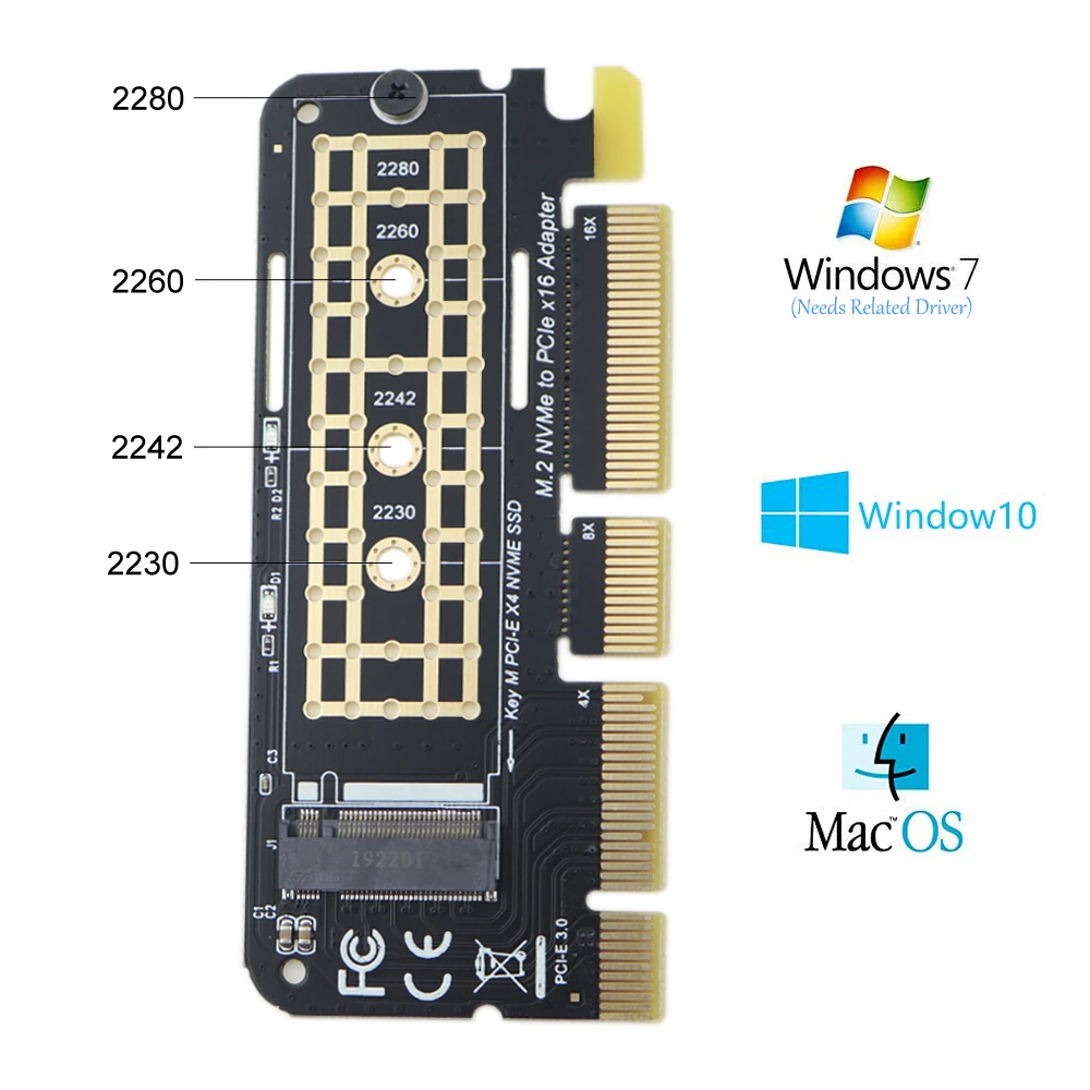 M.2 Накопитель SSD с протоколом NVME адаптер PCI-E 3,0x4x8x16 до NGFF M ключ твердотельный привод конвертер карта для 2230 до 2282 SSD поддержка Win 10