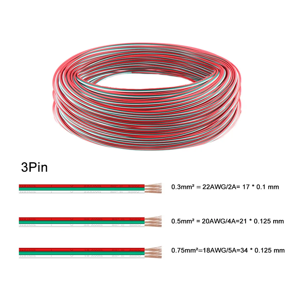 Электрические провода 10 м 2pin 3pin 4pin 5pin WS2812B Разъем светодиодного кабеля 22AWG 20AWG 18AWG