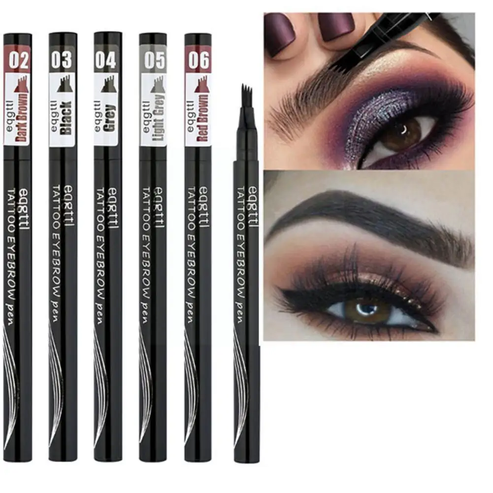 

New 1pc Four-forked Eyebrow Pencil Eyebrow Tattoo Pen 3d Natural Colors 6 Eye Lasting Waterproof Brown Pencil Brow Tip Long K0o2