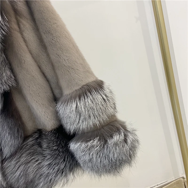 2021Women Winter Coat Fashion Luxurious Mink Outwear Real Natrual Mink Fur Jacket With Big Fox Fur Collar enlarge