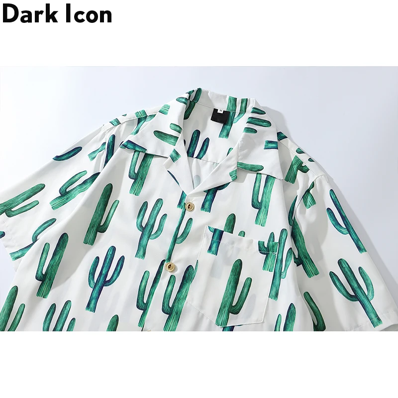 Мужская рубашка в винтажном стиле Dark Icon гавайская с принтом кактуса лето 2019 |
