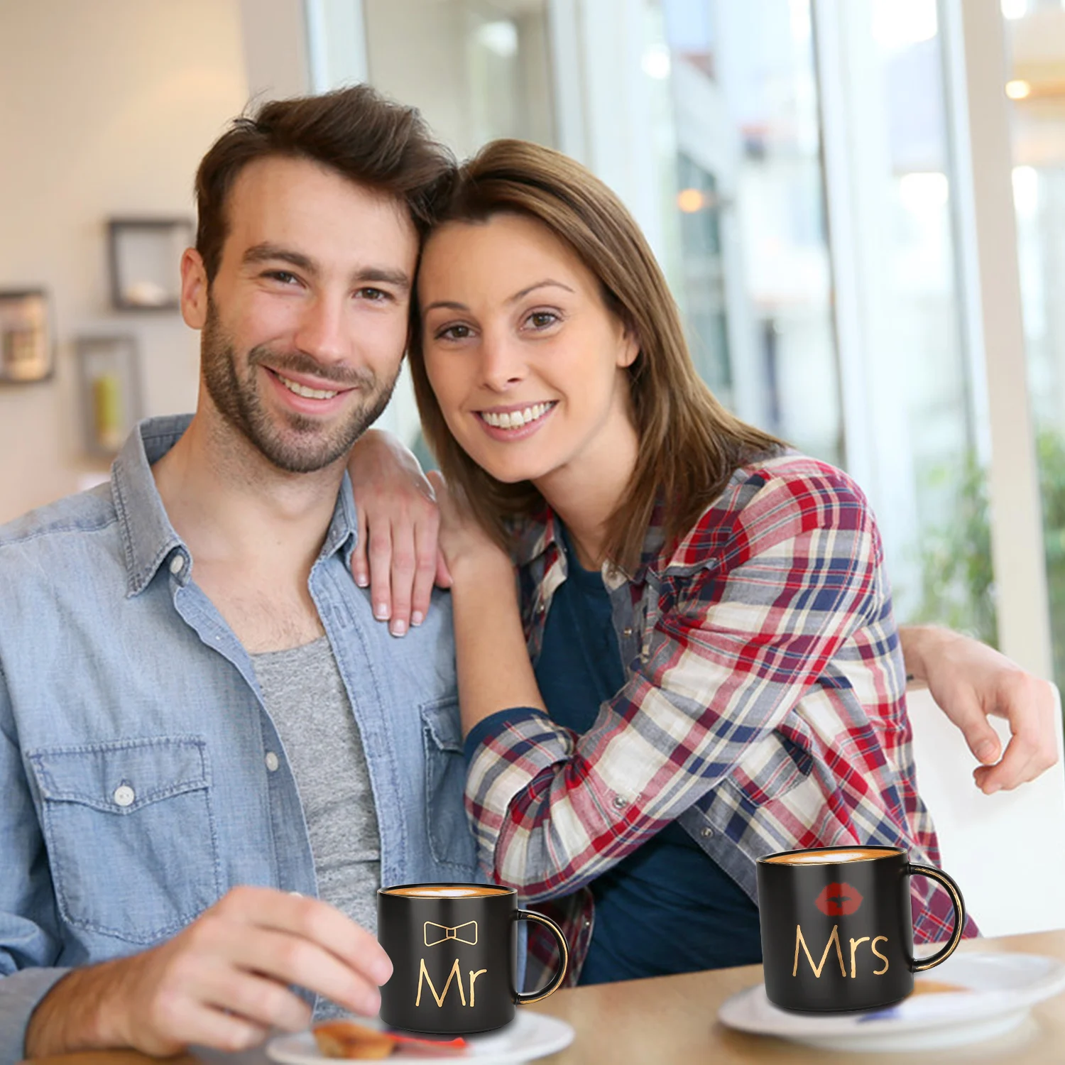 

Mr and Mrs Coffee Mugs Cups Gift-Set for Engagement Wedding Bridal Shower Bride and Groom To Be Newlyweds Couples Black Ceramic