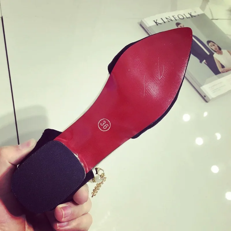 

Summer New Flat Sandals with A Buckle Low Heel Women's Shoes Pointed Flat Sandals Pearl String Bead Flats 2021698