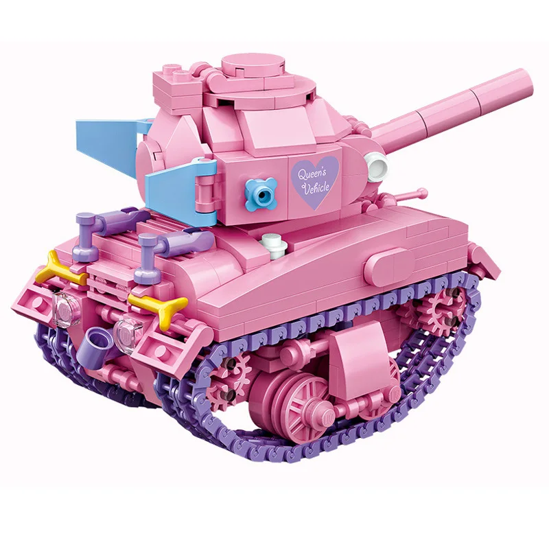 Милая немецкая Розовая модель танка M4 Sherman среднего размера ww2 мини конструктор