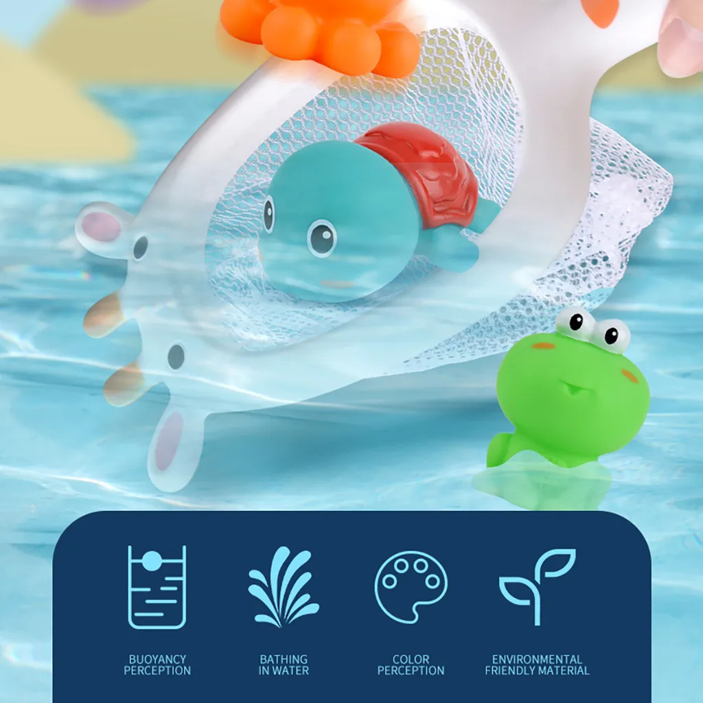 

Bath Toys Baby Bathing Floating Soft Rubber Animals Water Tub Toy Squirts Spoon-net 1 Set Cute Children Bathroom Water Toys 2021