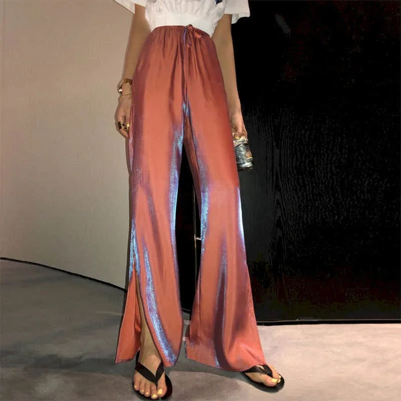 High-waisted wide-leg pants women Light Up Street fall feeling split casual trousers 2022 summer straight mopping high street