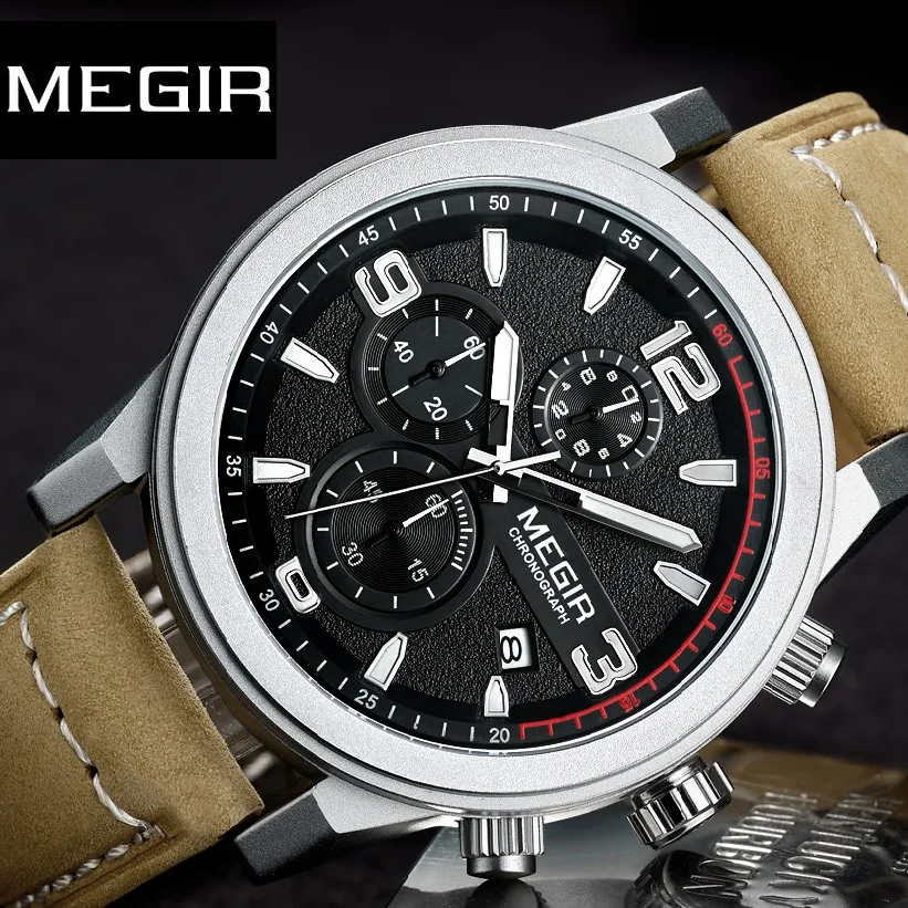Часы наручные MEGIR Мужские кварцевые брендовые модные спортивные роскошные