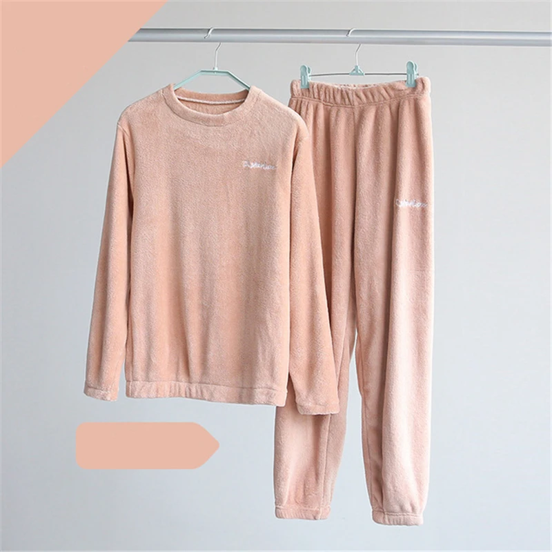 

2021 Women Fashion Spring Pajama Set Women Thick Warm Coral Fleece 2 Pcs Sleepwear Ladies Soft Long Sleeve Home Lounge