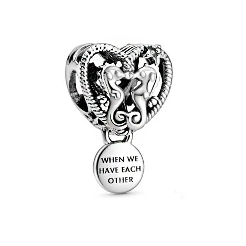 

HOT New Summer 925 Sterling Silver Openwork Seahorses Heart Charms fit Original Pandora Bracelets BeadsDIY Women Jewelry