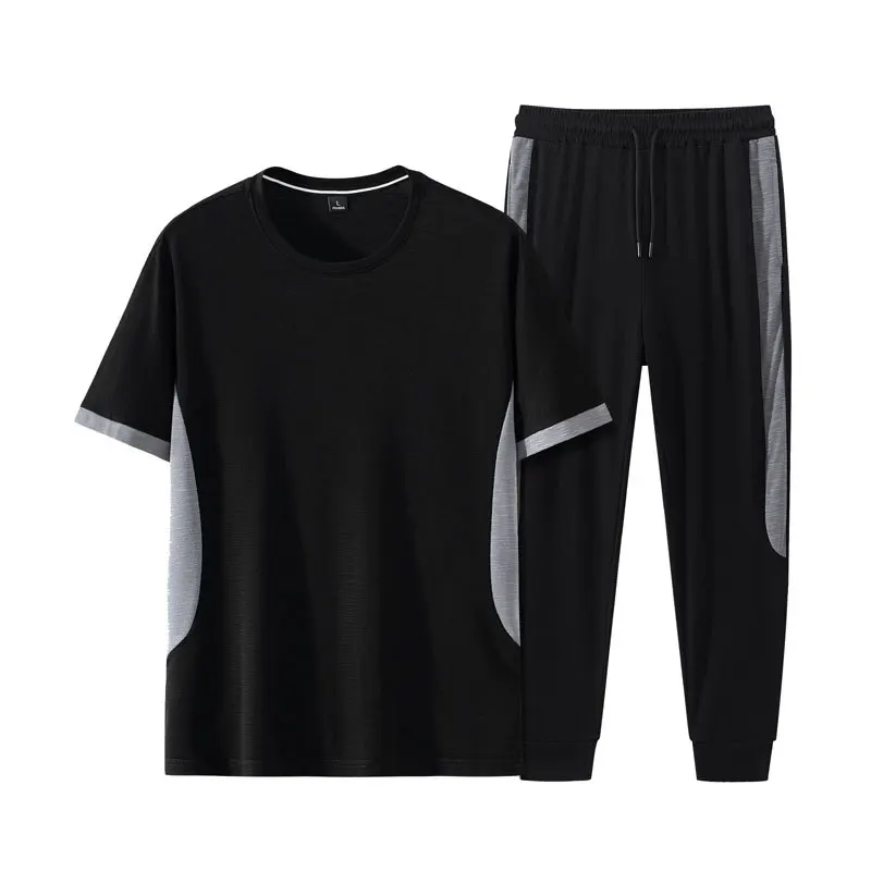 

Men's Sports Leisure Suit 2021 Summer New Short-sleeved T-shirt Tide Brand Men's Suit with Ice Silk Suit 2 Piece Set