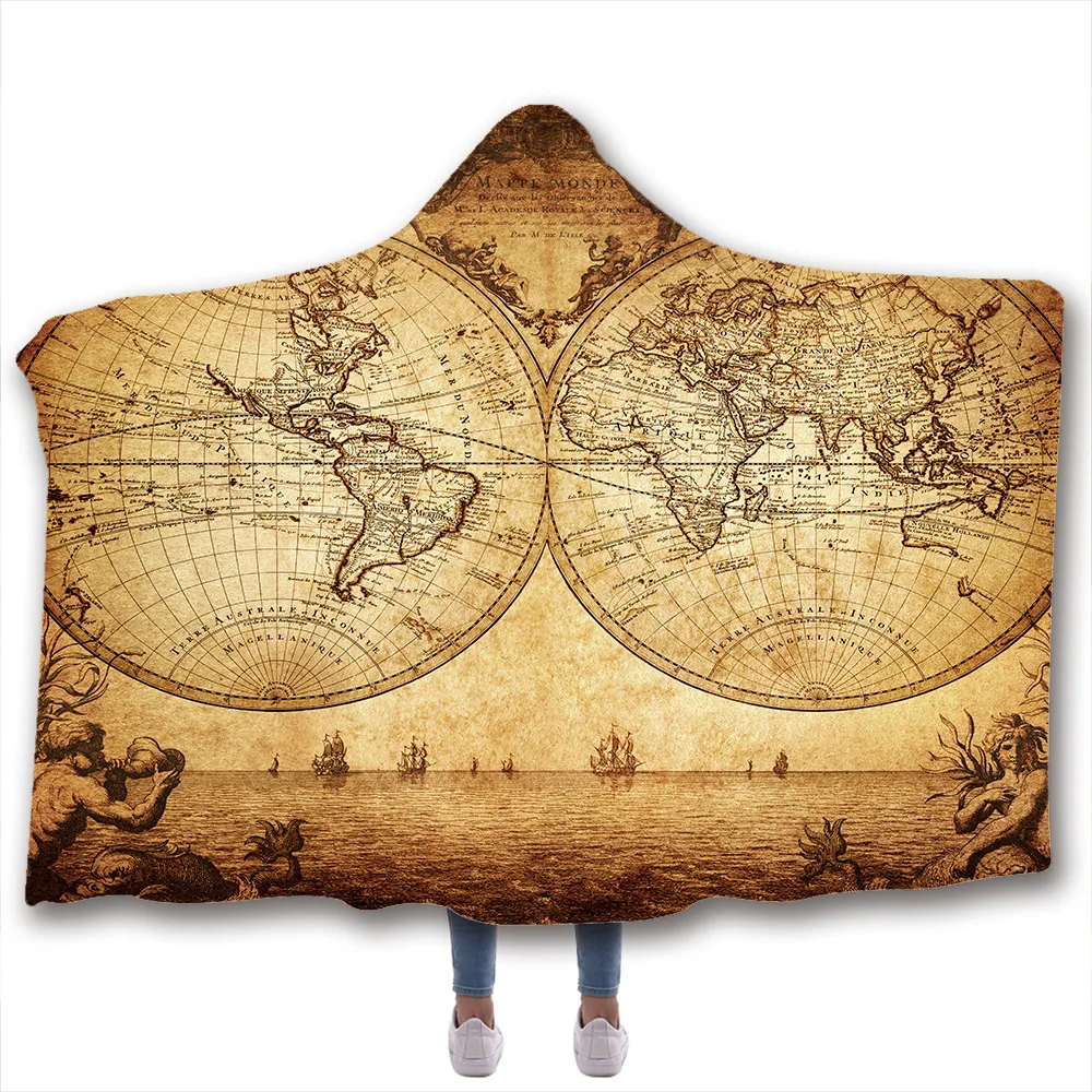 3D Карта мира цифровое одеяло с капюшоном рисунком детальное голубое дно
