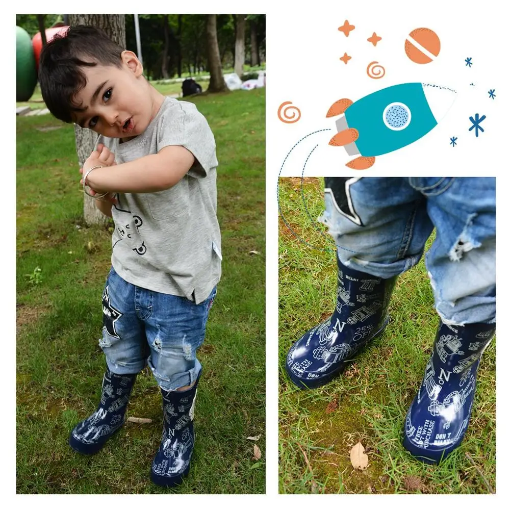 Непромокаемые сапоги KushyShoo детские непромокаемые с 3D-принтом робота из